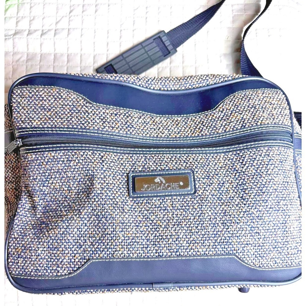 Vintage JORDACHE Grey Tweed Fabric‎ Travel Carry On Shoulder Bag Luggage